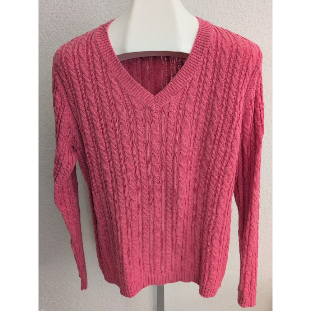 Croft & Barrow Pink Cotton Cable Knit Pullover V-neck Long Sleeve Sweater SZ M